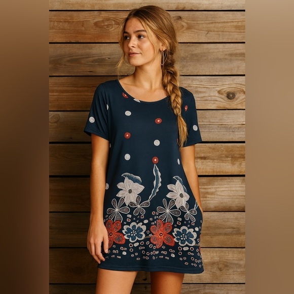 R and B Collection size small red, white, and blue patterned dress. - Picture 2 of 2